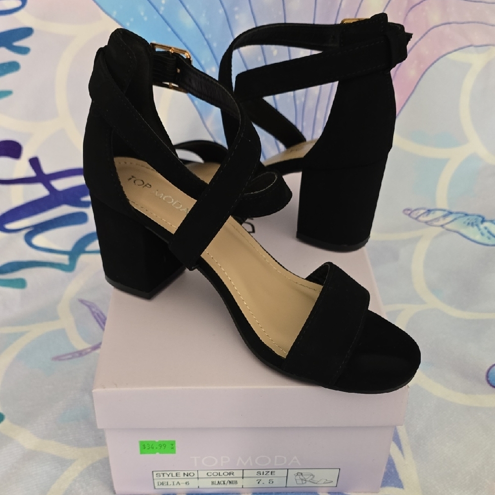 TOP Moda Elegant Black Block Heels
